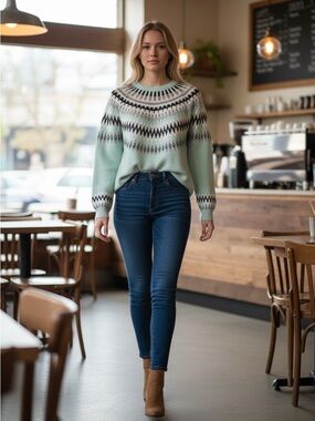 LOFT NORDIC, FAIR ISLE STYLE SHADES OF GREEN SWEATER SIZE XXL